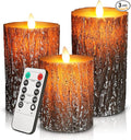 JOSU LED Flameless Candles Pine Bark Effect, Battery Operated Candles with Remote Control, LED Fake Candles, 4" 5" 6" Pack of 3, for Wedding Decor, Table Decor, Home Decoration Gifts (Pine Bark)