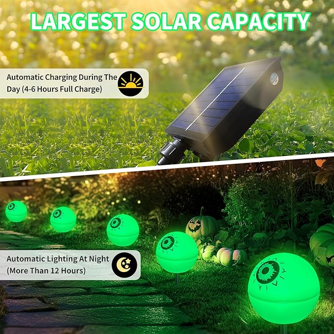 Upgraded 5 Pack Solar Halloween Garden Lights Outdoor Halloween Decorations, LED Waterproof Solar Globe Lights for Outside Yard Patio Pathway Party Halloween Decor, YS002-1