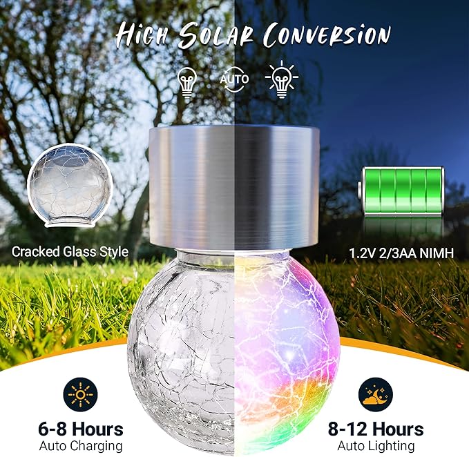 GIGALUMI 16 Pack Solar Outdoor Lights, Solar Hanging Lights for Christmas Decoration-Cracked Glass Solar Lights Outdoor Waterproof for Garden, Yard, Fence, Tree(Color Changing)