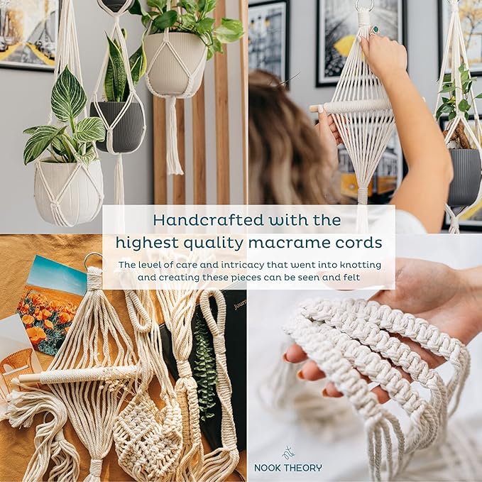 Nook Theory 4-Pack Macrame Plant Hanger - with 8 Ceiling Hooks - Hanging Planter Indoor Outdoor - Hanging Plant Holder - Decorative Bohemian Plant Hangers - Hanging Plants (Cream)