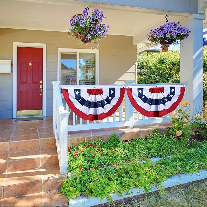 USA Pleated Fan Flag American US Bunting Flag Patriotic Half Fan Banner Flag with Canvas Header and Brass Grommets for 4th of July Memorial Day Indoor Outdoor Decoration (4, 1.5x3 Feet)