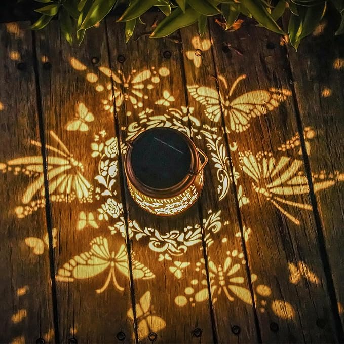Solar Lanterns Outdoor Waterproof Butterfly Garden Decor Birthday Gifts for Women Mom Grandma, Hanging Solar Lights Metal Lantern Decoration Outside for Yard, Patio, Backyard, Porch