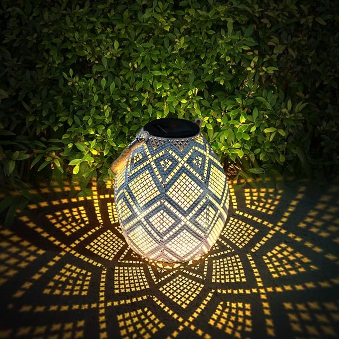 Solar Lantern, Lanterns Decorative Outdoor with Geometric Pattern, Waterproof Outdoor Lanterns for Porch, Yard, Deck, Lawn, Backyard, Patio, Tabletop, Pathway, Landscape, Garden Decor