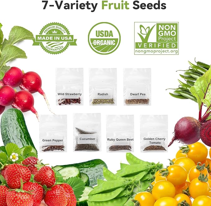 inbloom Fruit Seed Pod Kit for AeroGarden, iDOO, Ahopegarden, MUFGA Hydroponic Growing System, 12-Pod, 350+ Seeds Included Strawberry, Cucumber, Green Pepper, Golden Tomato, Radish, Dwarf Pea, Beet