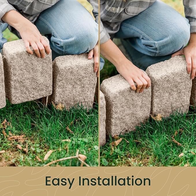 Beuta Landscape Edging | Garden Edging Border | Faux Stone Block XL for Lawn Edging, Flower Beds & Yard Edging – 40 Pack | Each Section Has 6 Blocks 48" L x 4" W x 9.5" H | 120 Spikes | Cobblestone
