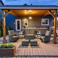 8 Piece Outdoor Patio Furniture Set - 41" CSA Propane Fire Pit Table Patio Conversation Set with Swivel Rocker Outdoor Chairs, Wicker loveseat and Ottoman for Outside Casual Gathering