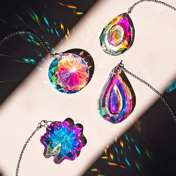 HDCRYSTALGIFTS 4pcs Crystal Suncatchers for Window Hanging Sun Catchers Indoor Rainbow Maker Crystals for Home Garden Decor Lamp Chandelier Lamp Prisms