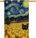 BLKWHT Fall Pumpkin Cat House Flag 28x40 Vertical Double Sided Blue Sky Autumn Thanksgiving Holiday Outside Decorations Burlap Yard Flag BW825-40