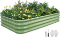 4-in-1 Modular Raised Garden Bed Kit - Adjustable Sizes (5x3x1ft, 4x4x1ft, 6x2x1ft, 7x1x1ft) - Heavy Duty Galvanized Steel Planter Box with Bracing Rods & Gloves for Vegetables, Fruits
