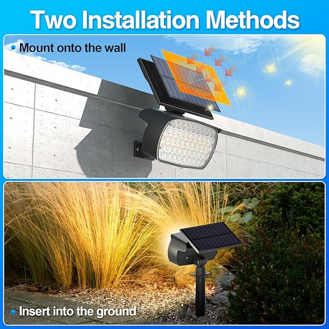 108 LED Solar Spot Lights Outdoor, Solar Lights Outdoor IP65 Waterproof, 3 Modes Solar Landscape Spotlights, Large Solar Panel Solar Powered Lights for Garden Yard Pathway(Warm White/6 Pack)