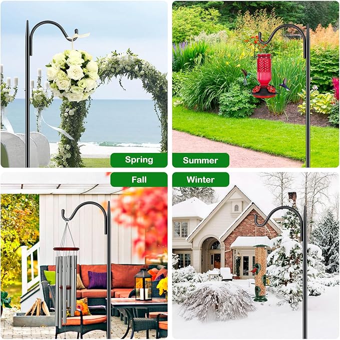 FEED GARDEN Short Shepherds Hooks for Outdoor, 48 Inch Bird Feeder Pole with 5 Prongs Base, Heavy Duty Shepherds Hook Garden Hook for Hummingbird Feeder, Hanging Lantern, Plant Baskets,1 Pack