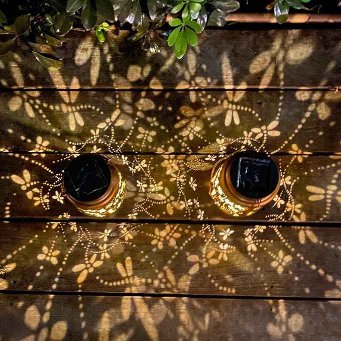 4 Packs Dragonfly&Hummingbird Solar Lantern Lights Outdoor Decor, Hanging Metal Decorations Waterproof with LED Light, Landscape Lights for Garden Patio Yard Lawn Backyard Front Porch
