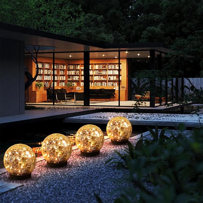 Solar Globe Lights Outdoor Waterproof-Solar Balls-Solar Garden Lights-Solar Orbs for Outside 4 Pack Cracked Glass Ball for Lawn Patio Yard Backyard Decorations, DS-XBQ-1-1-1