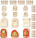 56 Pcs Fairy Door & Window Craft Kit - Wooden Garden Doors, Mini Fences, Unpainted Miniature Accessories for Home Party Event Decor - DIY Fairy House Decorations (Antique)