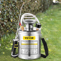 Happybuy 1 Gallon Stainless Steel Pump Sprayer, 12" Wand & 3FT Reinforced Hose, Pressure Gauge, Safety Valve & Adjustable Nozzle, Garden Weed Sprayer for Lawn, Gardening, Sanitizing