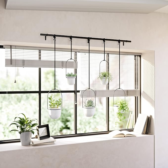 Umbra Triflora Hanging Planter for Window, Indoor Herb Garden, Set of 5, White/Black