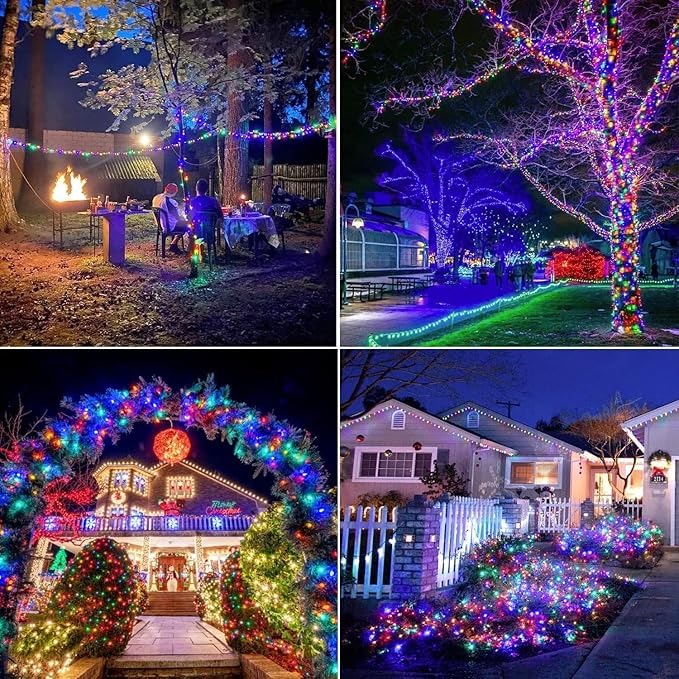 QITONG 4 Pack Multicolor Solar Fairy Lights Outdoor Waterproof, Each 33ft 100 LED Solar Christmas Lights, 8 Modes Silver Wire Solar Twinkle Lights