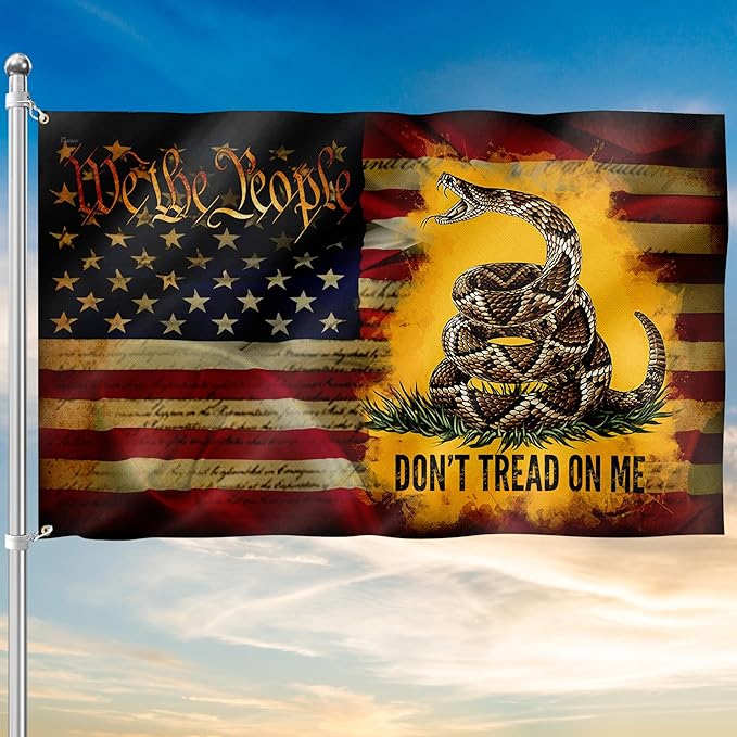 FLAGWIX 3x5 ft American Patriotic Gadsden Flag - Double Sided, Heavy Duty Canvas, Fade Resistant - Patriotic American House Flags, 4th of July Decorations For Indoor, Outdoor Decor Flag with Grommets