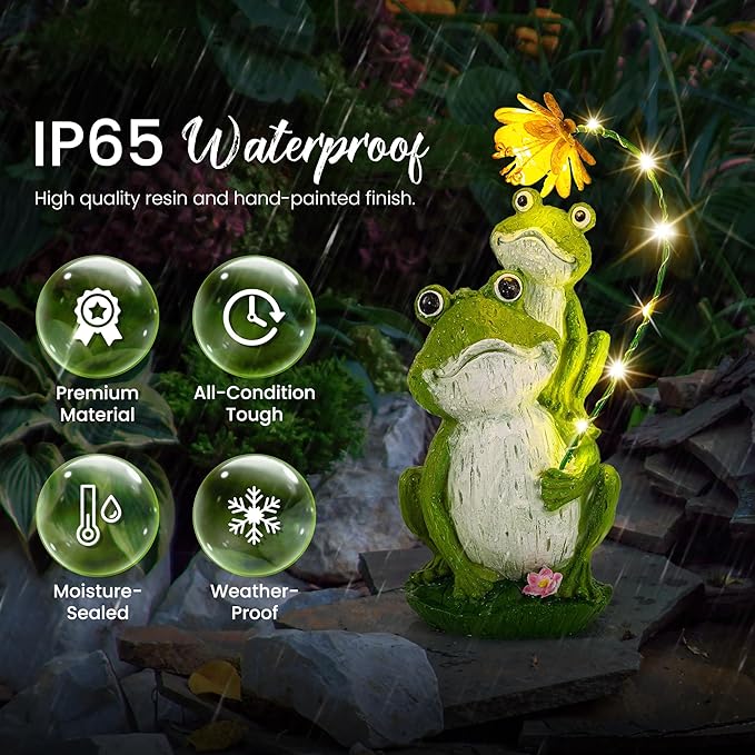 GIGALUMI Solar Garden Statues Loving Frog Garden Decor Figurine Lights for Outside, Yard Decorations Outdoor Patio Decor, Gardening Gifts for Women