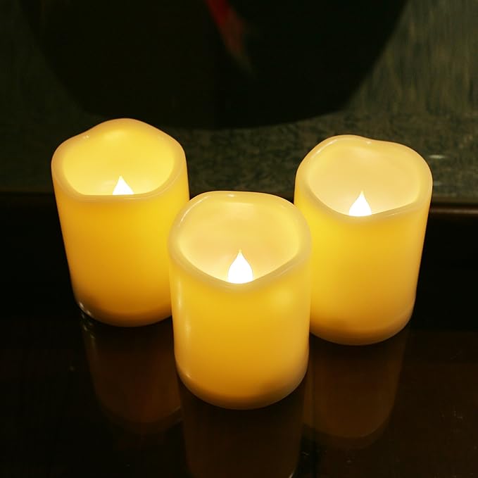 iZAN 3-Pack Outdoor Flameless LED Battery Operated Candles with Remote Waterproof Flickering Electric Pillar Candles for Halloween Chirstmas Home Wedding Party Festival Décor Long Battery Life 3”x4”