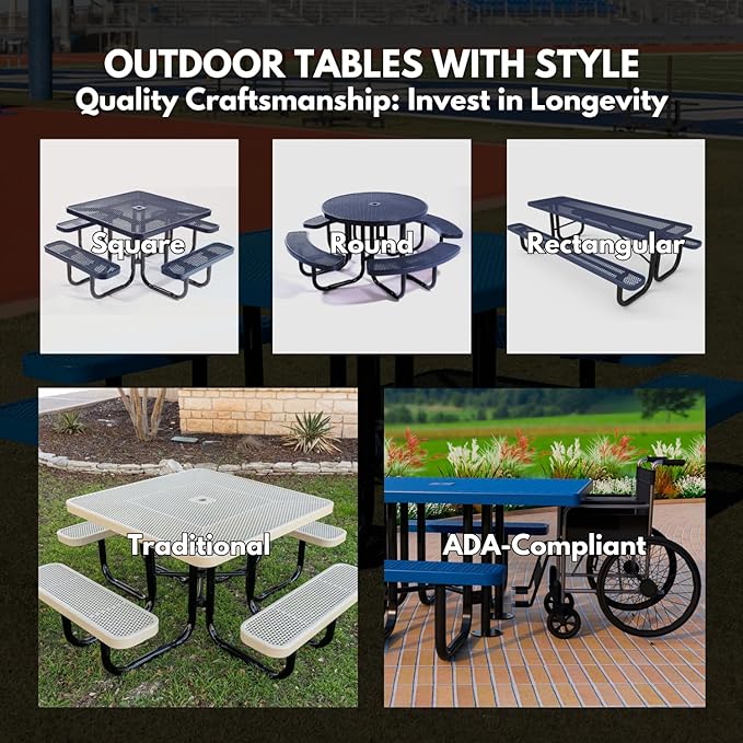 Coated Outdoor Furniture Heavy-Duty Portable Outdoor Kids Table with Umbrella Hole, Expanded Metal Kids Picnic Table, Commercial-Grade, Made in America (46 In, Round, Childrens, Textured Red)