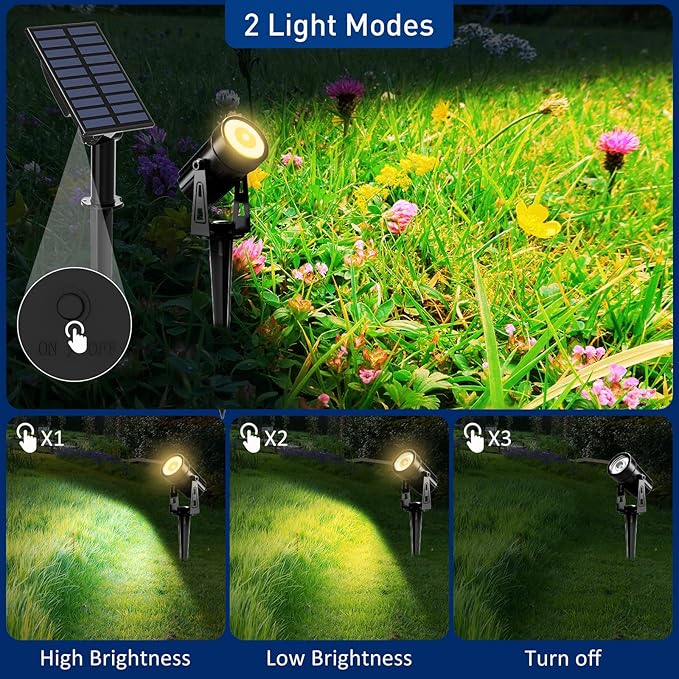 T-SUNUS Solar Landscape Spotlights, Solar Garden Spot Light IP65 Waterproof 9.8ft Cable, 2000mAh Separated Solar Panel, Auto On/Off for Garden Driveway Pathway Pool Area(Warm White 3000K)