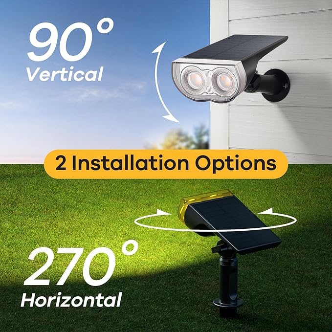Consciot Solar Spotlights Outdoor, IP67 Waterproof 2-in-1 Solar Spot Lights, Durable Christmas Decorations Lights for Garden Yard Pathway Driveway Porch Walkway, Auto On/Off, 2 Pack(Warm White)