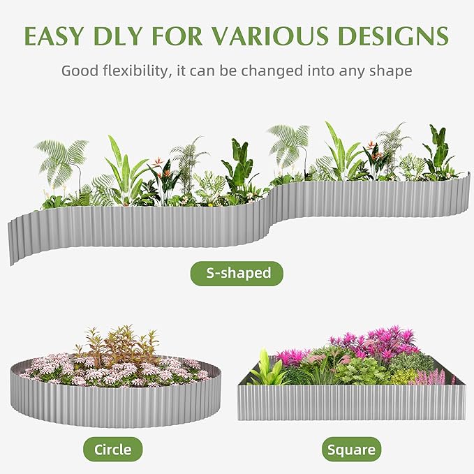 Metal Garden Edging Border, Corrugated Steel Landscaping, DIY for Lawn (Silver, 12 Inch x 20FT)
