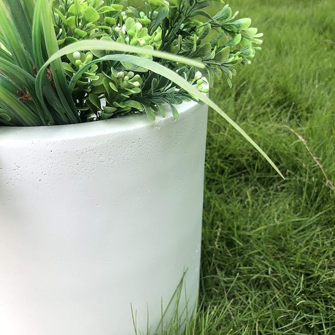 Kante 9.8" Dia Round Concrete Planter, Modern Style Large Cylindrical Plant Pot with Drainage Hole and Rubber Plug for Indoor Outdoor Patio, Pure White