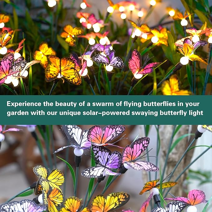 TONULAX Solar Garden Lights - Swaying Butterfly Light, Swaying in The Wind, Solar Outdoor Lights, Yard Patio Pathway Decoration, High Flexibility Iron Wire & Realistic Butterflies(4 Pack)