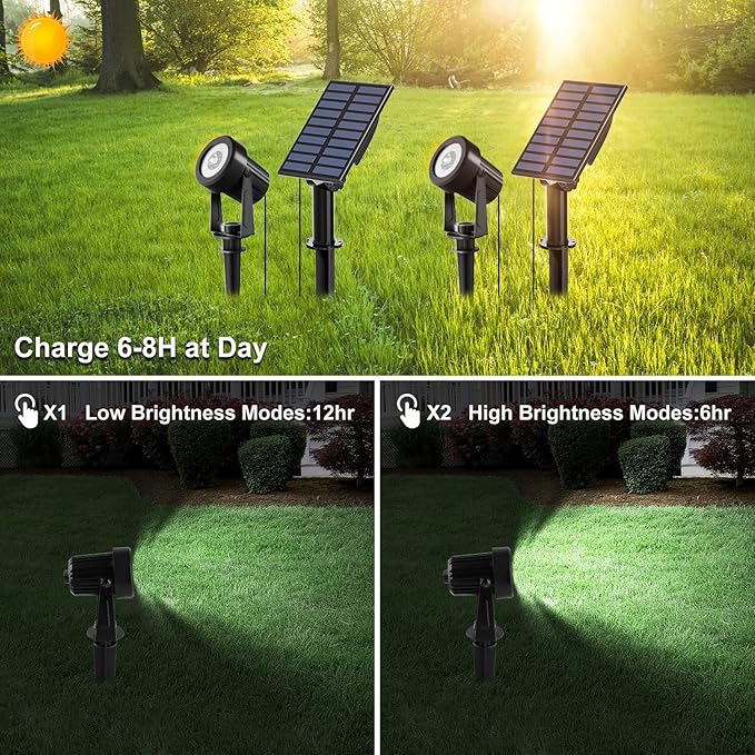 T-SUN Solar Spot Lights Outdoor Cold White Spotlights IP65 Waterproof Landscape Light Auto On/Off for Garden Yard Pathway Patio 4Pack