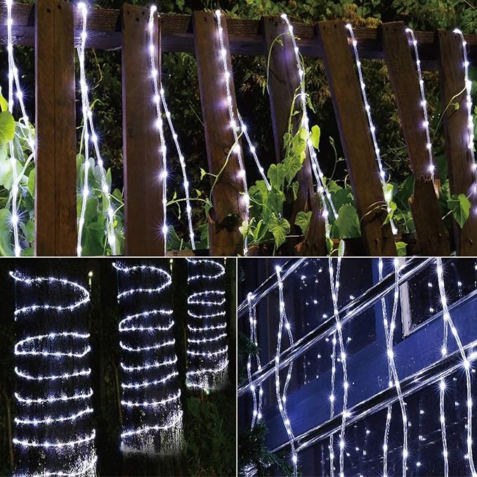 200ft LED Rope Lights Outdoor, 1440 LED Flexible Tube Lights with 8 Modes, Waterproof LED Rope Lighting for Outside, Garden, Patio, Bedroom, Party, Pool, Fences, Indoor Outdoor Decoration (White)