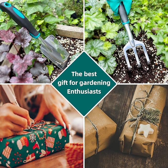 Gardening Tool, Heavy Duty Gardening Hand Tools for Gardener, Gardening Gifts for Women, Men, Heavy Duty Gardening Tools with Storage Tote Bag Non-Slip Rubber Grip, Aluminum Green Gardening Tool Set