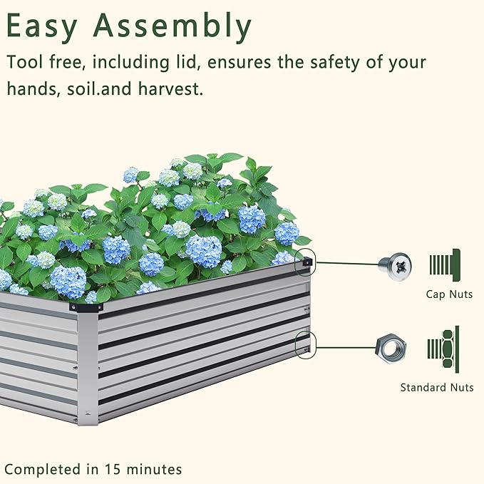 2PCS 8x4x1FT Galvanized Raised Garden Bed Kit,Vegetable Boxes-Rectangle Metal Flower Box,Large Planter Raised Beds Outdoor Garden for Planting,Fruit,Herb-Sliver