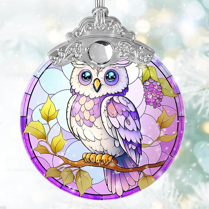 Stained Glass Suncatcher, Jocidea Owl Ornament, Christmas Ornaments, Holidays Ornaments, Christmas Tree Decor, Owl Decor for Home, Owl Gifts