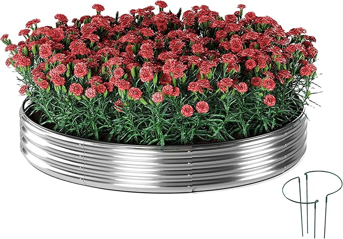 Galvanized Metal Planter Raised Garden Bed Kit for Gardening Outdoor，Height 12 Inch, 3x3x1ft Round Galvanized Steel Fire Pit，Steel Fire Pit Silver for Backyard, Camping, Bonfire