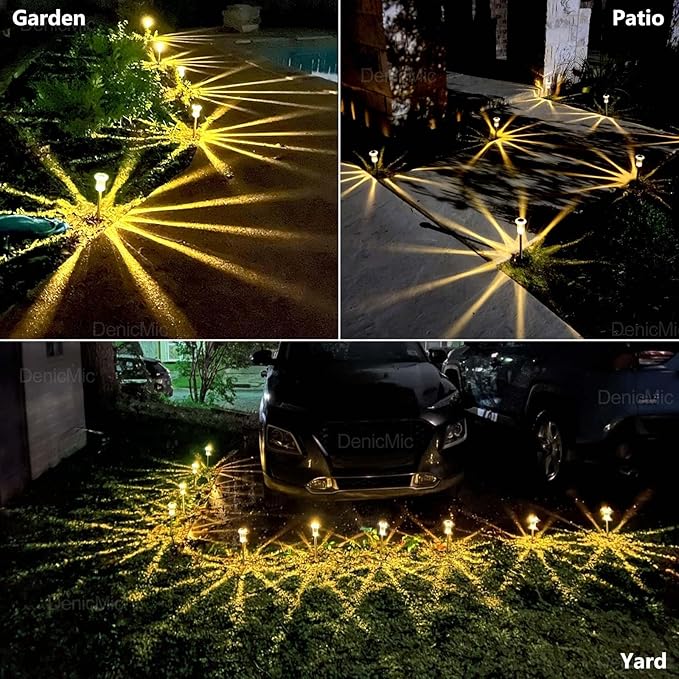 DenicMic Solar Lights Outdoor Pathway Lights 3000K LED Waterproof Acrylic Lamp Head Stainless Steel Stake for Yard Garden Landscape Path Walkway Driveway Patio Lawn (Warm White 10Pack)