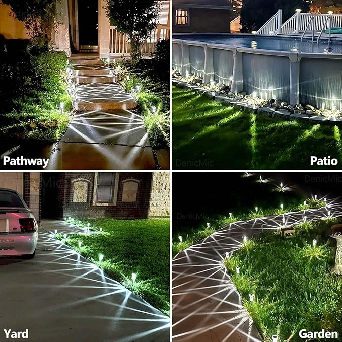 DenicMic Solar Lights Outdoor Pathway Lights 6000K LED Waterproof Acrylic Lamp Head Stainless Steel Stake for Yard Garden Landscape Path Walkway Driveway Patio Lawn (15Pack Cold White)