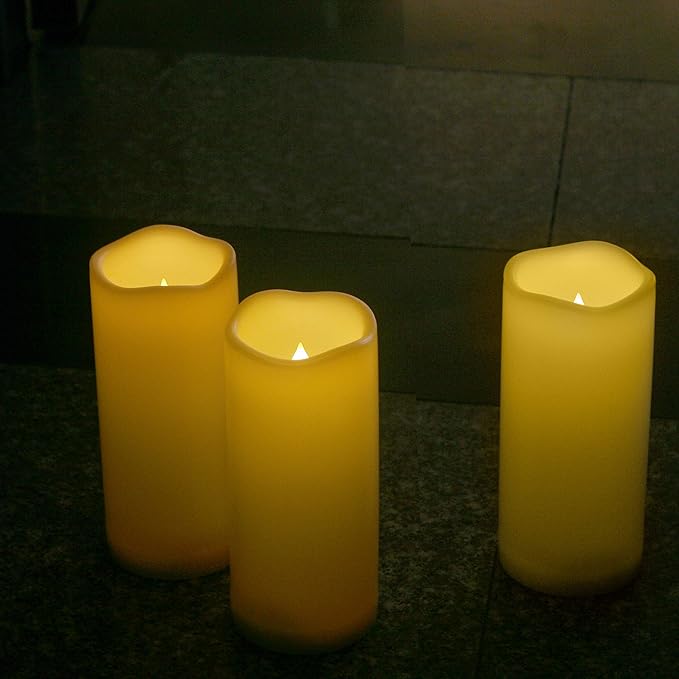 iZAN 2 PCS Outdoor Flameless LED Pillar Candle with Remote & Timer - Long Lasting Waterproof Flickering Battery Operated Electric Candle for Christmas Lantern Party Wedding Decoration 3"x7"