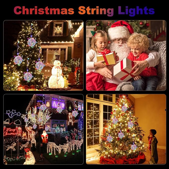 Christmas String Lights Outdoors,4 Pack 7.87" Sphere Lights,Ball Tree Garden Globe Lights for Home, Party, Christmas, Porch Patio,Wedding, Garden,Tree Decoration with Plug