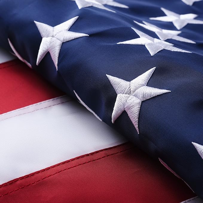 American Flag 6x10 Outside, US Flags for Outdoor Indoor, Heavy Duty Durable, Deluxe Embroidered Stars, Brass Grommets, Sewn Stripes, Vivid Color, Fade Resistant and waterproof