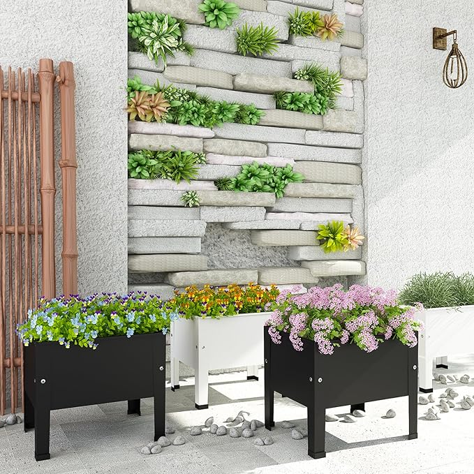 aboxoo 2 Packs 14 Inch Small Planter Raised Garden Bed with Legs,Outdoor Metal Planter Box for Patio,Elevated Garden Bed for Vegetables Flower Herb(Black)