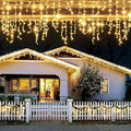 JMEXSUSS 200 LED Icicle Lights, 8 Modes Icicle Lights Indoor, Warm White Icicle Christmas String Lights Outdoor Waterproof for Xmas Roof Wedding Party Holiday Room Home Decorations