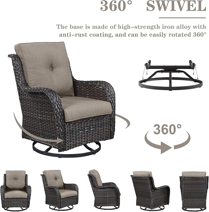 8 Piece Outdoor Patio Furniture Set - 41" CSA Propane Fire Pit Table Patio Conversation Set with Swivel Rocker Outdoor Chairs, Wicker loveseat and Ottoman for Outside Casual Gathering
