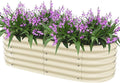 Raised Garden Bed 5x2x1.4 Ft Planter Box Outdoor with Rubber Edge Zinc-Aluminum-Magnesium Stainless Steel Durable Metal Garden Beds Kit for Vegetables, Flowers, Herbs and Succulents（Ivory）