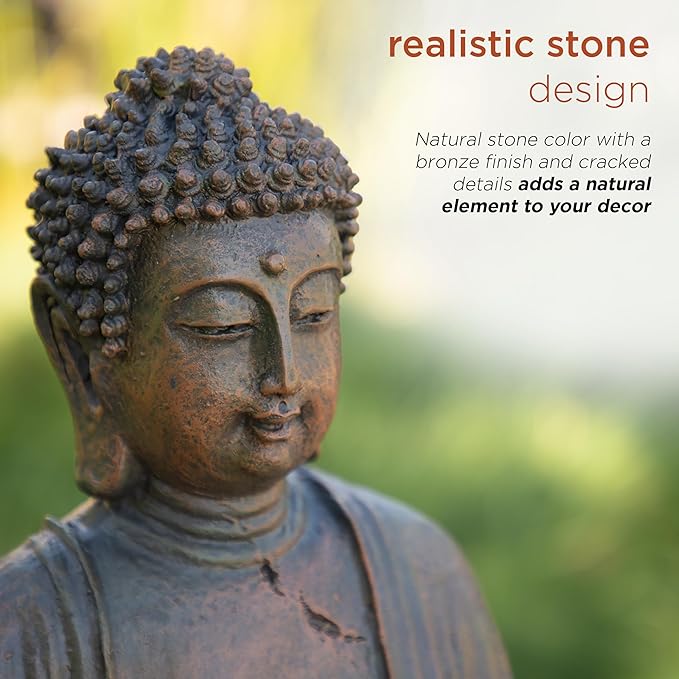 Alpine Corporation 15" Tall Indoor/Outdoor Meditating Buddha Statuary Décor