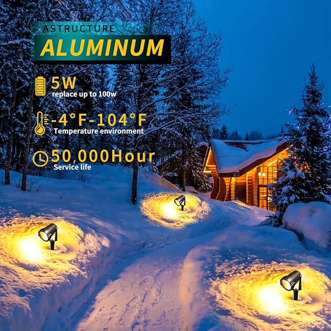 LED Landscape Lights,5W 120V AC Outdoor Pathway Garden Yard Spotlight,IP65 Waterproof Garden Flood Light,Outdoor Spotlight with Stake,UL Cord 5-ft with Plug (Pack of 2, Warm White)
