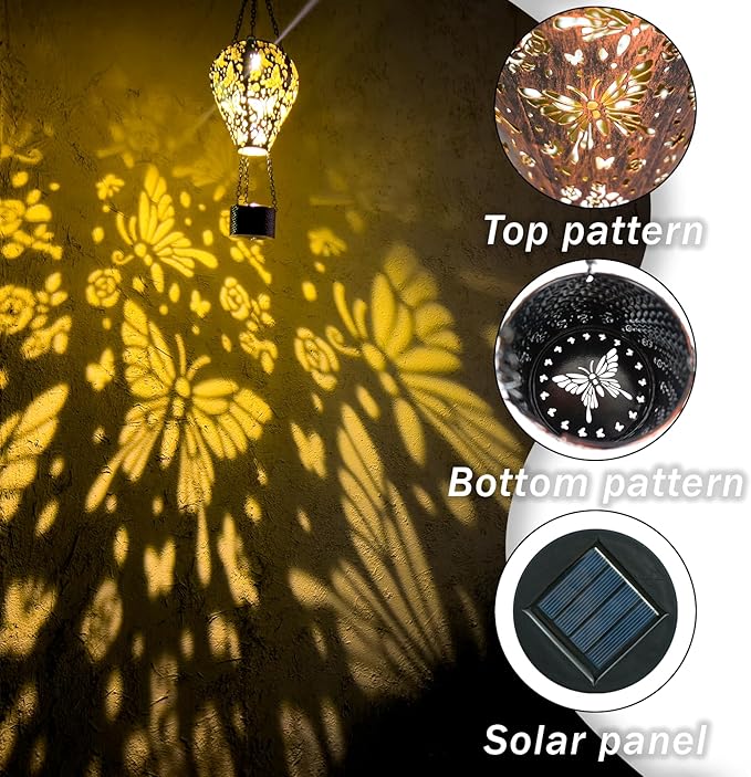 2-Pack Butterfly Decor Hot Air Balloon Solar Lantern – Outside Decorative Hanging Light for Garden Yard Patio Porch Lawn and Pathway – Unique Housewarming, Birthday Gift for Women Mom Grandma