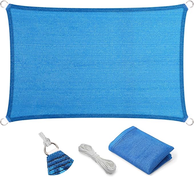 Eden's Decor Straight Flat-Edged Sun Shade Sail Rectangular 8' x 19' Blue UV-Blocking Outdoor Canopy Fabric Cloth Awning for Pergola Patio Garden Backyard Custom Size