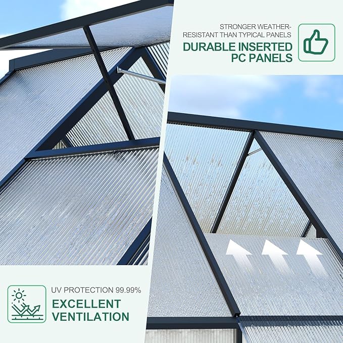 Greenhouse 6x7 FT Aluminum-Framed Heavy Duty Polycarbonate with Quick Setup Structure and Roof Vent Large Enhanced Outdoors Green House Kit